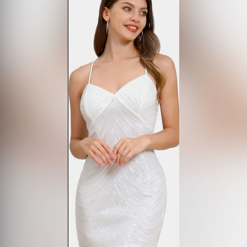 ODIZLI Spaghetti Straps Sparkly Sequins A Line Mini Dress Above Knee Length